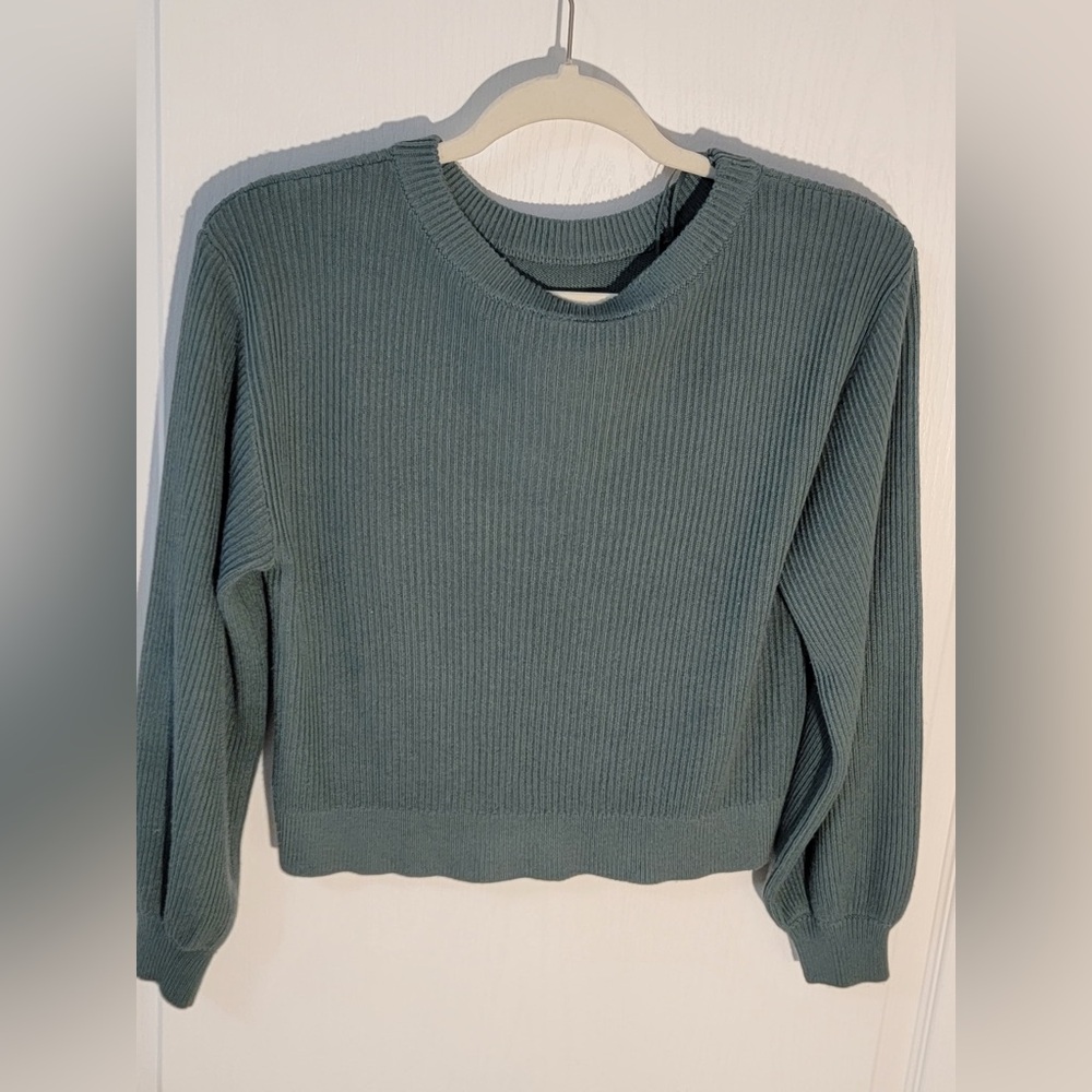 Lululemon Reversible Crossover Sweater•Knit Merino Wool•Medium Forest Green•Sz 4 - Picture 9 of 16